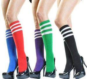 Cotton Color knee-Hi with white stripe socks